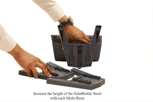 Stabilize the SalatBuddy Stool on the ground to assist in inserting the Multi-Riser