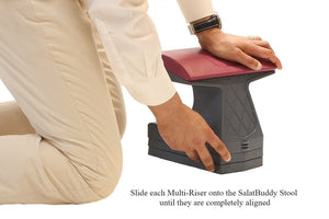 Multi-Risers should align completely with the SalatBuddy Stool to prevent accidental sliding off 